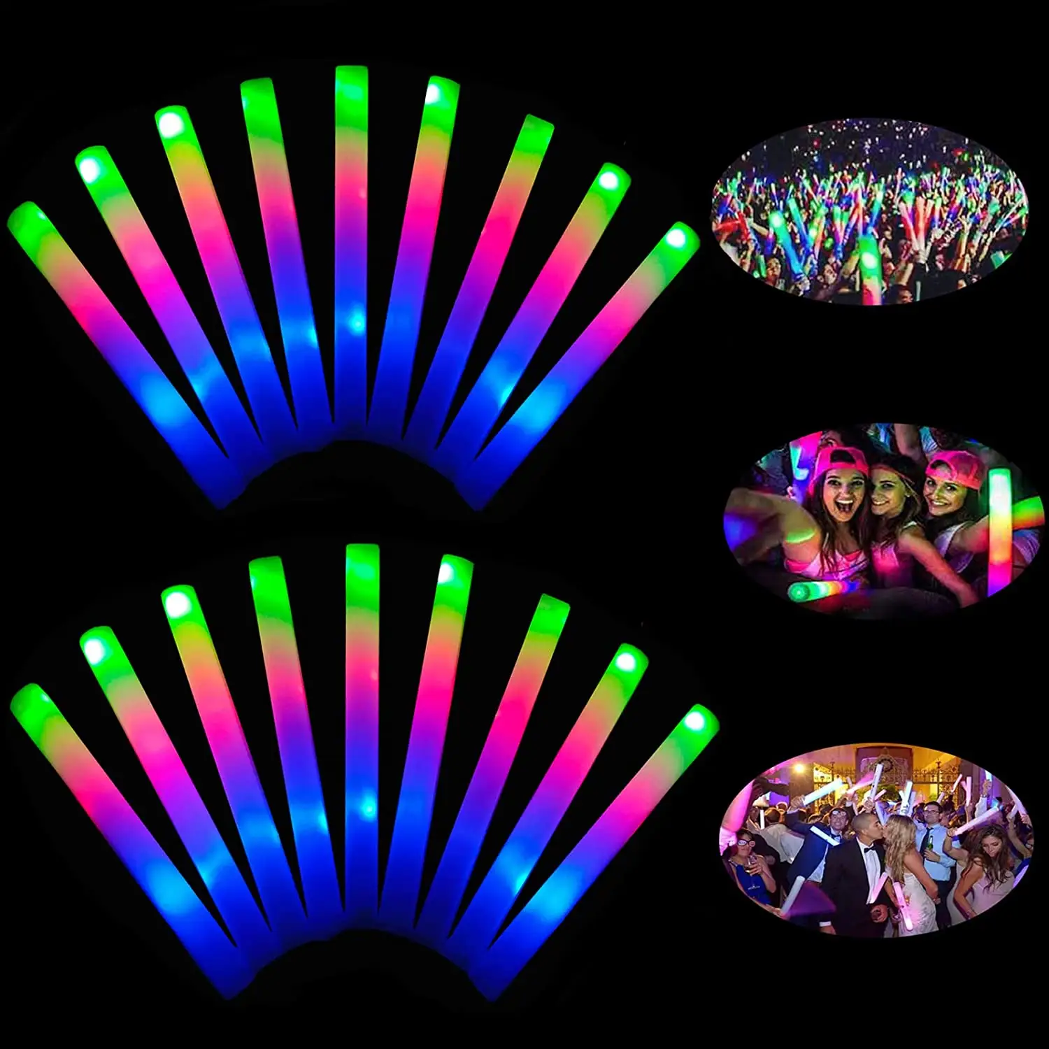 Bâtons de mousse Led multicolores pour fête clignotante, bâton lumineux Led personnalisé pour fête