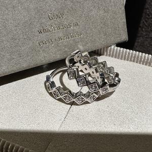 Boucles d'oreilles Wenchi en argent pur S925 avec zircon géométrique, design simple et élégant, style français, design de niche, luxe léger, cristal vintage - Product Image 1