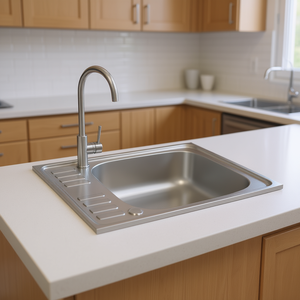 Évier de cuisine en acier inoxydable 23,6x19,7x6,1 pouces, simple bac rectangulaire à encastrer avec robinet, design moderne - Product Image 2