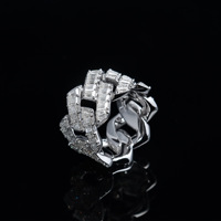 Bague Cuban Link Iced Out en argent sterling 925 plaqué or blanc avec moissanite VVS taille baguette pour homme, bijoux de luxe Hip Hop