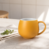 Tasse à café en céramique ronde à ventre bombé, finition mate, style nordique minimaliste, avec logo personnalisé, 430 ml, couleur rose macaron, en grès, pour le thé, vente en gros