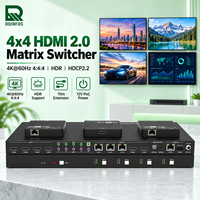 DQINFOS 4x4 Matrix Switcher 4K60Hz 4 Input 4 Output Matrix Switch dengan Kontrol RS232 Web GUI TCP/IP