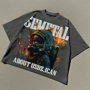 เสื้อเชิ้ตผู้ชายผ้าฝ้ายบ็อกซี่100% แบบสั่งทำเสื้อยืดพิมพ์ลายโอเวอร์ไซส์ทรงหลวมลายกราฟิกพลอยเทียมน้ำหนักมาก - Product Image 1