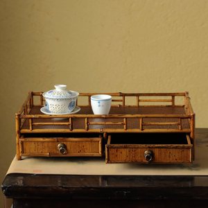 Bamboo Desktop <b>Tea</b> Table With Drawers Small <b>Tea</b> <b>Tray</b> For <b>Tea</b> Ceremony Storage Display Rack Meilu Color Anji Origin - Product Image 1