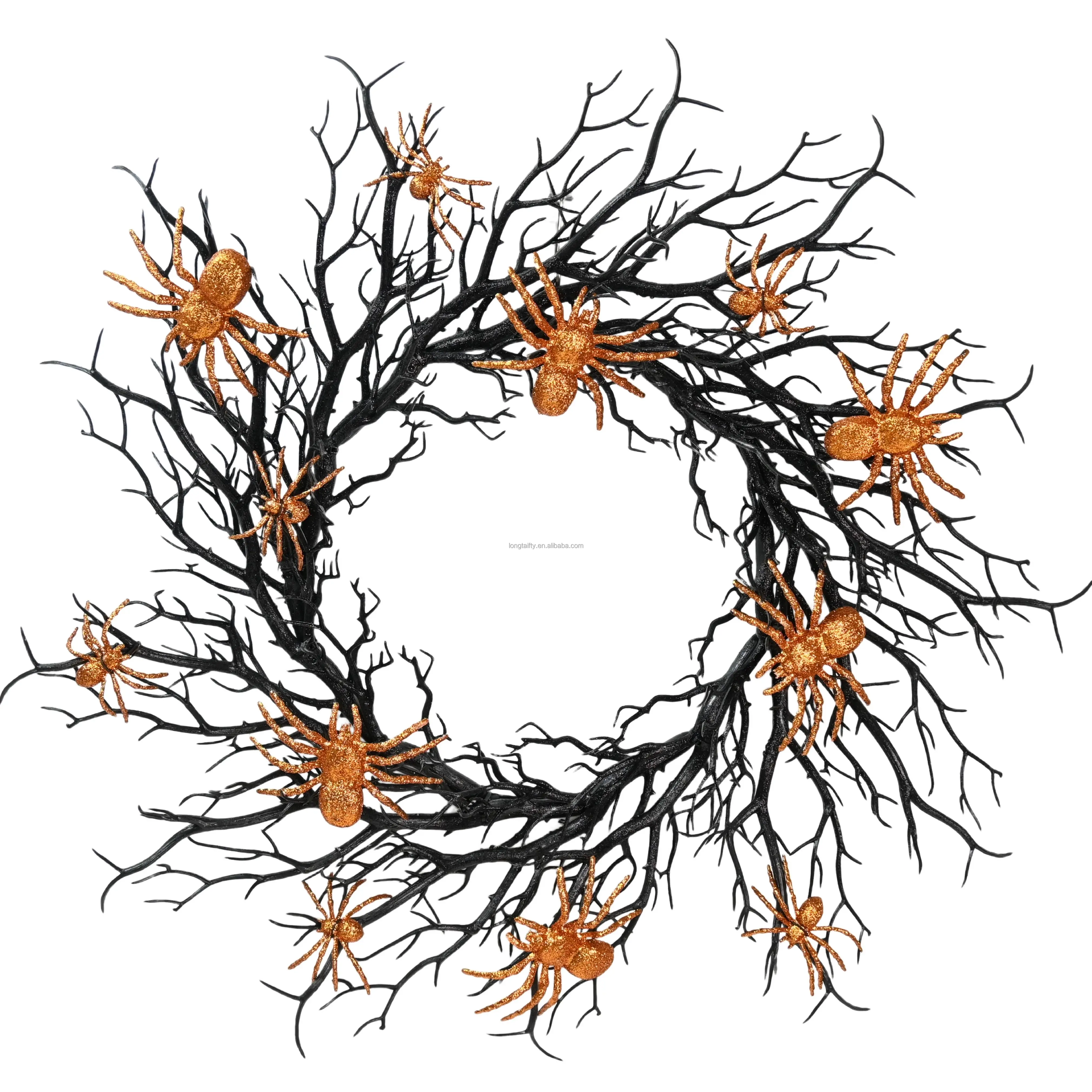Commercial Halloween Black Glitter Twigs Artificial Dry Tree Branches Horror Spiders Wreaths Decorations