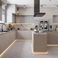 Minimalisme moderne Villa Armoire de cuisine Appartement Armoire modulaire Îlot de cuisine Couleur claire Super-High Design de cuisine personnalisé