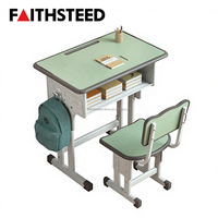 Ensemble robuste de bureau et chaise pour étudiant, réglable en hauteur, mobilier scolaire individuel avec fente intégrée pour crayons, idéal pour l'école primaire