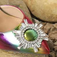 Sandales mode femme à talon très haut épais de 10 cm, bouche peu profonde, avec boucle diamant tournesol et mélange de couleurs, collection 2024