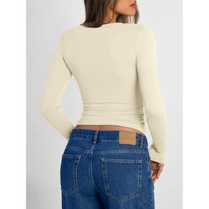 Blusa de punto ajustada con cuello en V y manga larga para mujer, estilo Y2K, para uso diario. - Product Image 4
