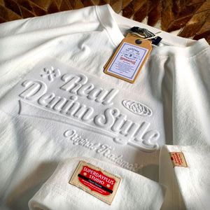 T-shirt personnalisé en coton 230g, gaufré 3D, coupe oversize, col rond, pour homme, avec logo en relief imprimé - Product Image 5