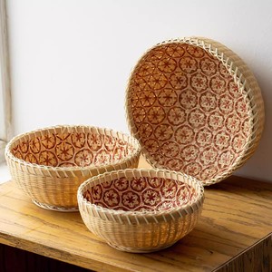 <b>Bamboo</b> woven <b>baskets</b> with red floral patterns, used for household items such as steamed bun <b>baskets</b>, fruit <b>baskets</b>, wedding - Product Image 1
