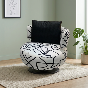 Sillón de terciopelo moderno estilo francés color crema, silla giratoria con respaldo sólido, mueble para sala de estar - Product Image 3