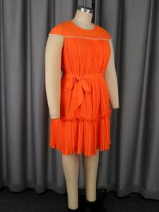 Vestido Casual <span class=keywords><strong>de</strong></span> Verano para Mujer, Talla Grande, Holgado, <span class=keywords><strong>de</strong></span> Gasa <span class=keywords><strong>Naranja</strong></span>, con Cinturón y Adornos <span class=keywords><strong>de</strong></span> Cuentas, Manga Corta - Product Image 5