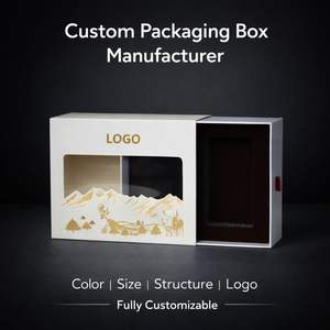 Boîtes d'emballage rigides à tiroir coulissant avec logo personnalisé, matériaux recyclés, fenêtre transparente propre, Noël, miel - Product Image 1