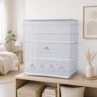 Cage de Vol Décorative Blanche pour Oiseaux, Cage en Fil Métallique avec Perchoir et Plateau Amovible, Cage d'Élevage pour Canaris, Pinsons, Perroquets