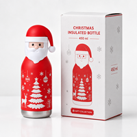 Bouteille d'eau isotherme anti-fuite de 450 ml pour cadeau d'affaires de Noël, tête de Père Noël en silicone détachable, rouge, double paroi sous vide en acier inoxydable