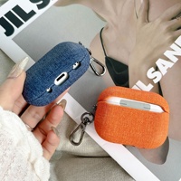Grosir Casing Earphone Denim Kulit PU Klip Sabuk Tenun Tangan Motif Kotak-kotak DIY Kain Bertekstur untuk Earphone Generasi 2 3 4