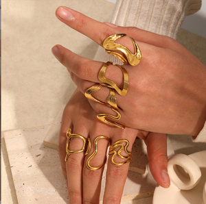 Anello in Acciaio Inossidabile Placcato Oro 18K, Design Esagerato e di Tendenza Europea e Americana - Product Image 1