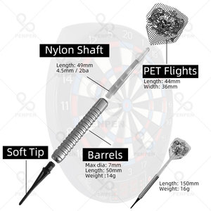 PENPEN Ensemble de fléchettes à pointe souple personnalisable durable de 3 pièces pour bar/club/jeu baril en acier inoxydable avec tiges en nylon <span class=keywords><strong>6</strong></span> pièces vol en PET - Product Image 2