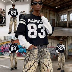 Camiseta Personalizada al por Mayor, 100% Algodón, Estilo Waffle, con Estampado Gráfico, Doble Capa, Lavado Ácido, Vintage, Manga Larga, Corte Cuadrado, para Hombre - Product Image 2