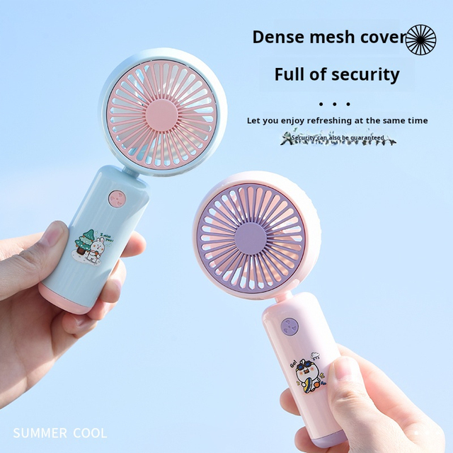Fashionable 3-Speed Rechargeable Mini Desktop Handheld Fan with Key Chain Portable for Outdoor Use Household Personal Simple