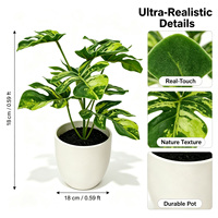 Tanaman Buatan Monstera Berwarna-warni Seperti Asli dari Sutra, Tanaman Buatan Mini dalam Pot 18cm untuk Dekorasi Rak