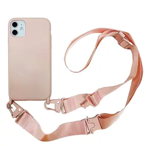 Casing Ponsel Selempang Silikon untuk iPhone 14 Plus 12 Pro Max XS, Kalung Leher Tali Lanyard Datar Tenun Mewah untuk iPhone 14 Plus 12 Pro Max