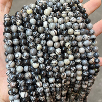 Cuentas de jaspe de red negra Natural para fabricación de joyas, cuentas de jaspe de 4-12mm, redondas, lisas, negras, venta al por mayor