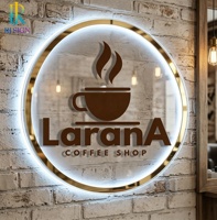 Letrero LED Redondo con Precio de Fábrica para Cafetería, Letrero de Acrílico 3D Personalizado con Logotipo Texturizado en Dorado para Decoración Moderna de Tiendas