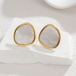 Pendientes de Moda de Acero Inoxidable 316L, Chapados en Oro de 14k y 18k, Pendientes Finos con Incrustaciones de Concha de Abulón para Mujer - Product Image 6