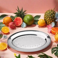 Plateau ovale en acier inoxydable poli magnétique pour poisson, œufs, barbecue, fruits et légumes, design moderne et minimaliste
