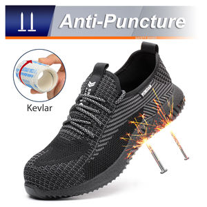 JIANKUN CE UKCA ATSM Chaussures de sécurité confortables en tricot volant avec bout en acier pour hommes Semelle en caoutchouc antidérapante anti-écrasement et anti-crevaison - Product Image 3