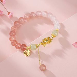 Trendy Style Chinese Pastoral Hanfu <b>Beaded</b> <b>Bracelets</b> for Women Lotus Blossom <b>Bracelet</b> Natural Crystal Gemstone Beads <b>Bracelet</b> - Product Image 4