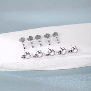 Titan threadless labret Stud cơ thể đồ trang sức đẩy Pin tinh thể Tai sụn Helix tragus Vàng Zircon cho môi xuyên chính thống - Product Image 6