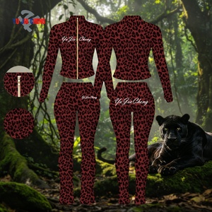 Conjunto de Dos Piezas con Estampado de Guepardo, Trajes Deportivos con Cremallera Dorada, Conjuntos Personalizados de <span class=keywords><strong>2</strong></span> Piezas, Top de Yoga con Cremallera y Leggings con Estampado de Leopardo para Mujer - Product Image 3