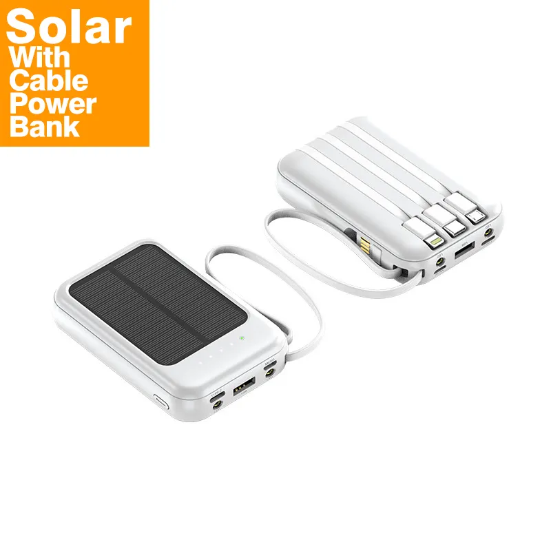 Multi-Schnitts telle 10000mah Drahtloses Ladegerät Solar Outdoor Power bank mit Kabel tragbare mobile Power bank für iPhone 14 mi Xiaomi