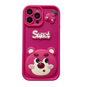 Cute sweet strawberry bear cartoon TPU phone cover cases for Samsung A23 A24 A25 A32 A52 S22FE S23PLUS S24ULTRAphone back cover