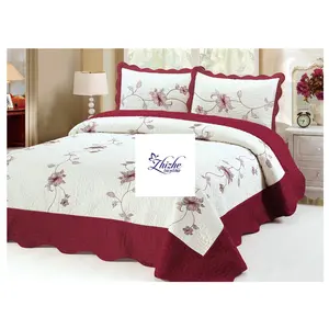 American Style 3D Printed Flower Printed Microfiber King 3PCS Bed Spread Comforted Quilt Set