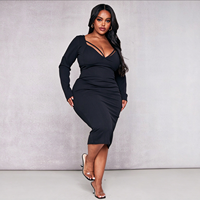 Robe moulante mi-longue à manches longues en nylon et élasthanne grande taille, idéale pour les soirées et cocktails – Article de revendeur à forte conversion