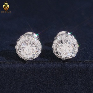 アメリカ現地在庫 高品質 ヒップホップスタイル 5MM 925シルバー ハローデザイン モアサナイトダイヤモンド スタッドピアス メンズ - Product Image 3