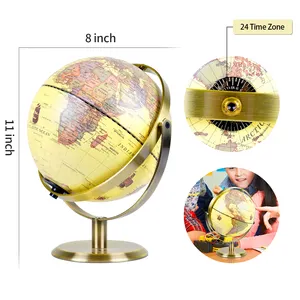 8 дюймов (20 см) 720 градусов вращение в винтажном стиле Глобус со Золотой металлический стенд для образования демо для дома и офиса