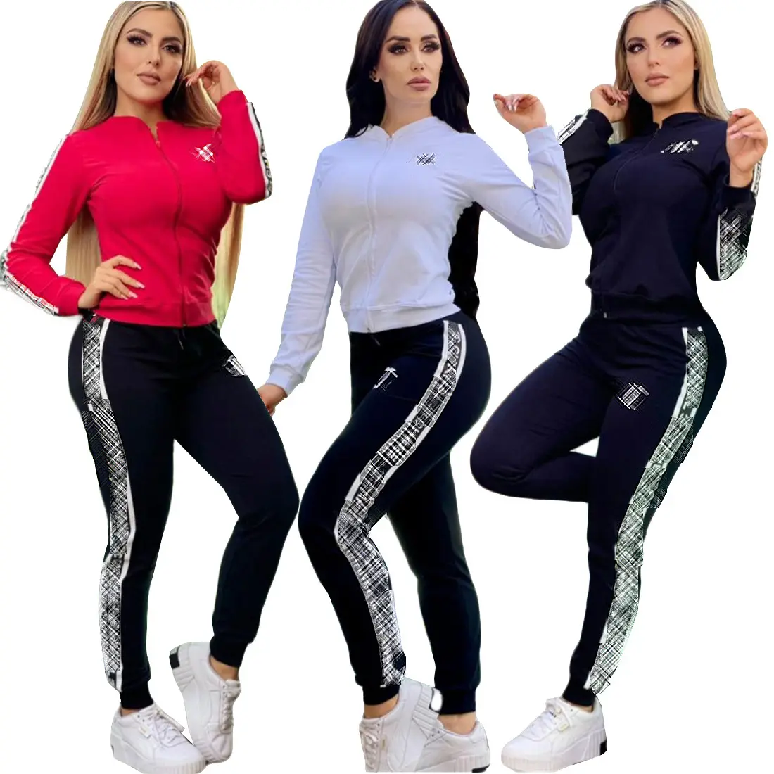 Nuevo 2023 superventas diseño elegante Color sólido de manga larga chaqueta de mujer traje ropa deportiva de talla grande traje de dos piezas otoño