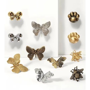 Tiradores de latón macizo con forma de <span class=keywords><strong>pata</strong></span> de gato, mariposa, abeja y lazo para muebles infantiles, tiradores decorativos para cajones. - Product Image 1