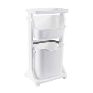 Chariot à linge roulant à 3 niveaux, panier de rangement en plastique avec roulettes, organisateur de linge amovible pour salle de bain et chambre à coucher - Product Image 1