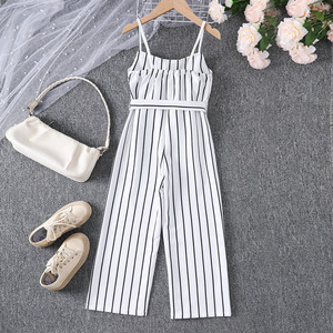 Tute Estive 2025 per Ragazze con Bretelle Arricciate, Cintura a Righe e Volant, <span class=keywords><strong>Abbigliamento</strong></span> per Adolescenti 7-14 Anni - Product Image 2