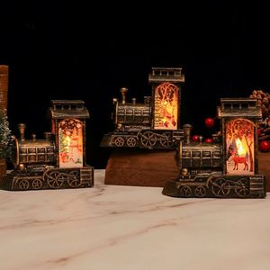 Decoraciones Navideñas, Adorno de Tren Pintado en Dorado con Luces LED de Santa Claus, Funciona con Pilas, Relleno de Agua, Luz Nocturna, Regalo - Product Image 1