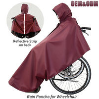Nouveau poncho de pluie à capuche pour adulte, rouge bordeaux, taille unique, épais, durable, réutilisable, en polyester, sûr, réfléchissant, imperméable, pour fauteuil roulant