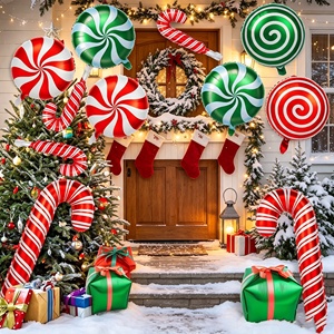 Hot Sale Red White <b>Green</b> Candy Cane Themed Foil <b>Balloons</b> Set Festive Xmas Indoor Decoration Set - Product Image 5