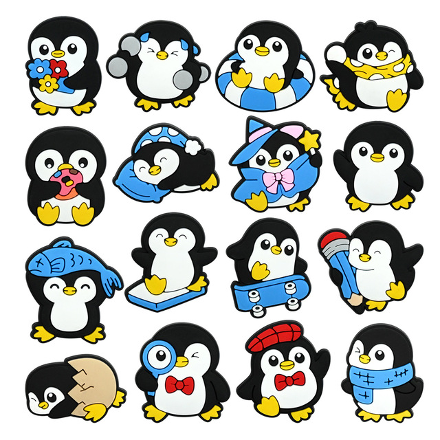 Cute PVC Penguin Shoe Charms with Skiing & Swimming Ring Shoe Pins Custom Winter Summer Animal Decorations for Clogs