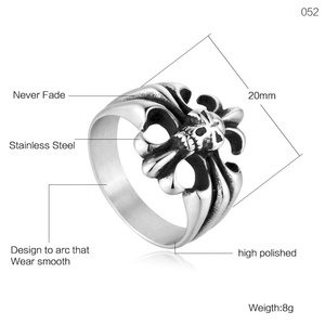 <span class=keywords><strong>Retro</strong></span> Schädel Design Vintage Mode Edelstahl Schmuck Punk HipHop Silber Kreuz Fingerring Schmuck für Männer - Product Image 6